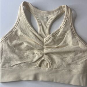 Aerie Offline V Neck Seamless Ribbed Cutout Sports Bra XL Butter Yellow